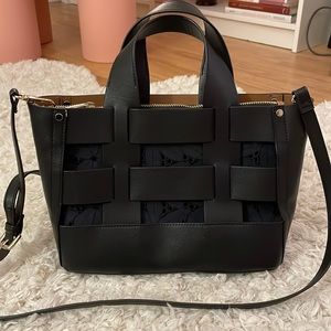 Collage woven black purse with navy eyelet removable inset